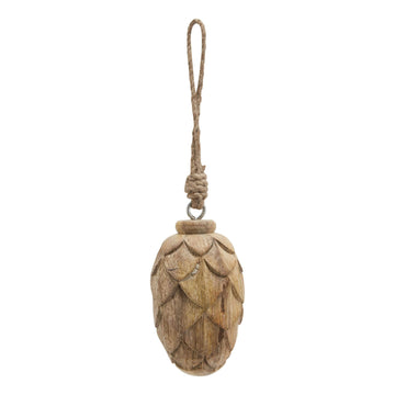 Hand-carved wooden pine cone ornament with natural brown finish, rustic Christmas decor for trees or wreaths by Sostter at brixbailey.com