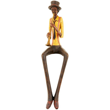 Handcrafted resin jazz trumpeter sculpture in rich brown, 39cm tall, with vintage details for home decor by Sostter at brixbailey.com