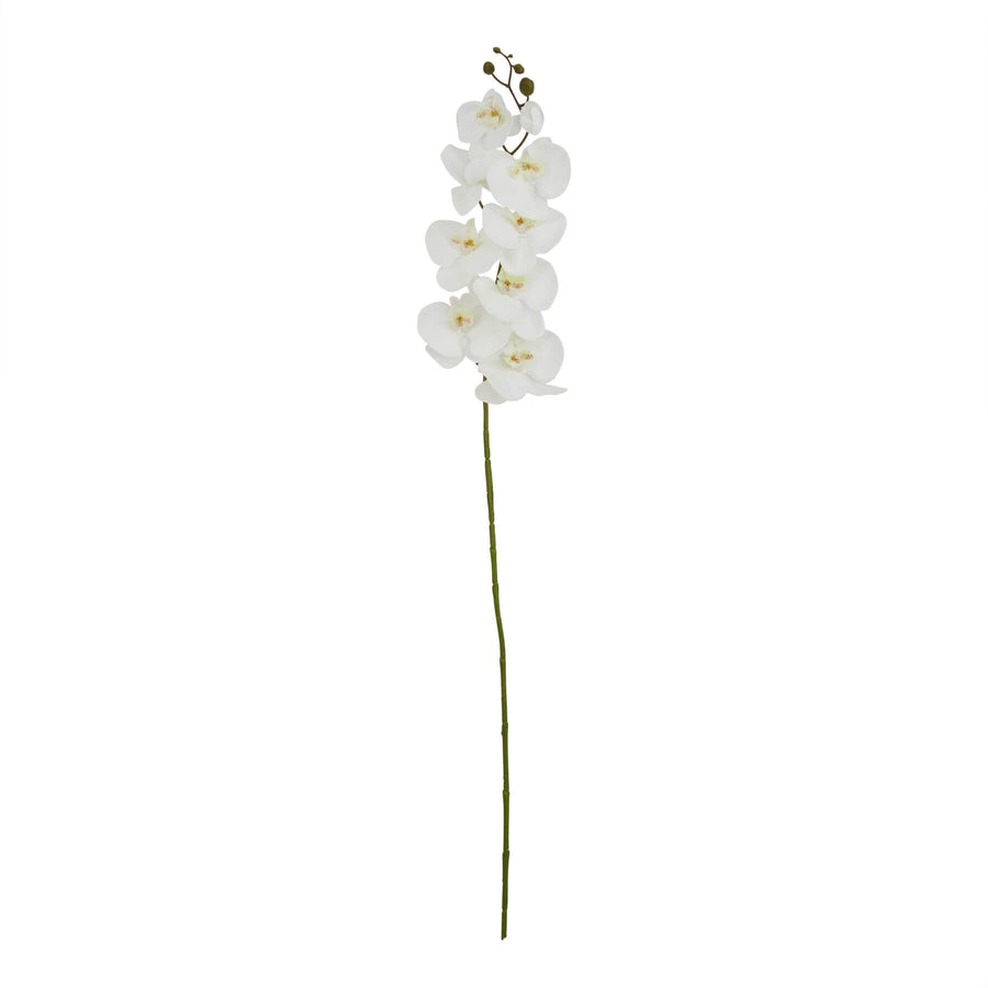Lifelike white artificial orchid stem, 103cm tall, with realistic petals and natural texture for home decor by Sostter at brixbailey.com