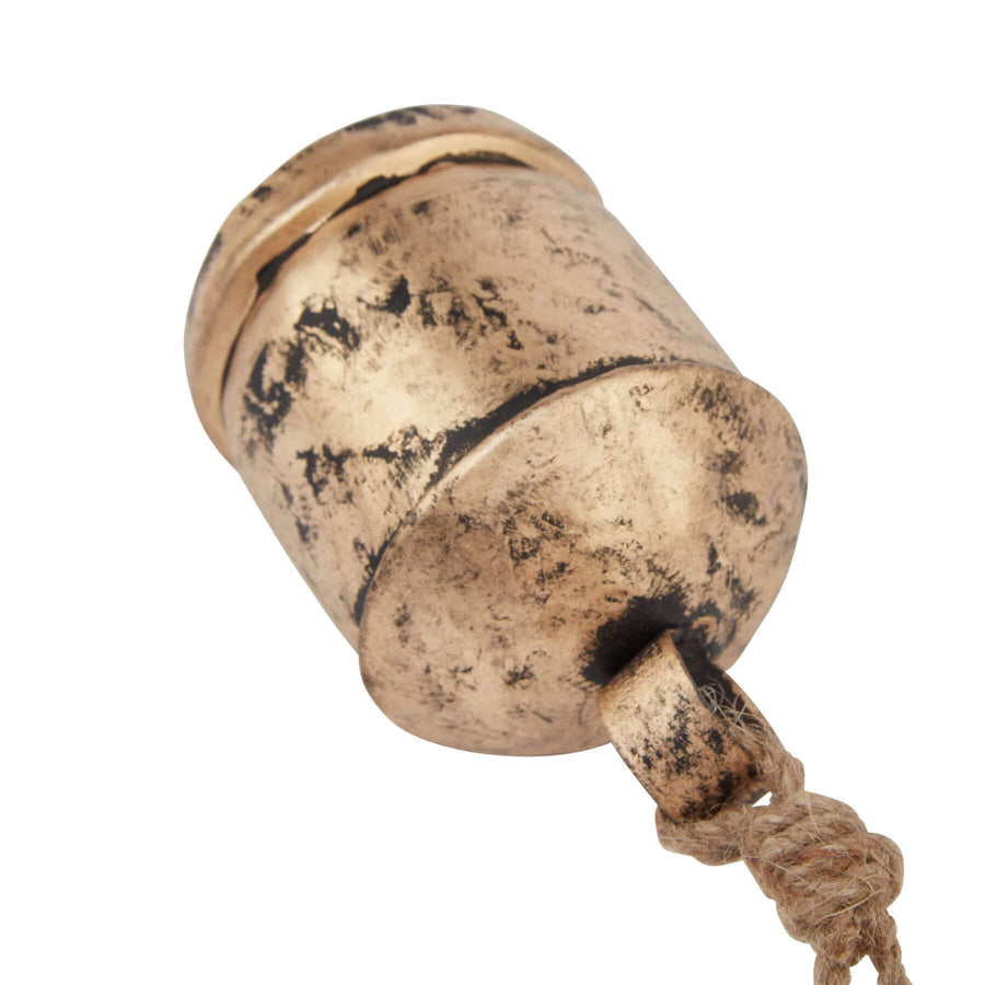 Handcrafted antique gold bell bauble with intricate wood detailing for holiday decor by Sostter at brixbailey.com