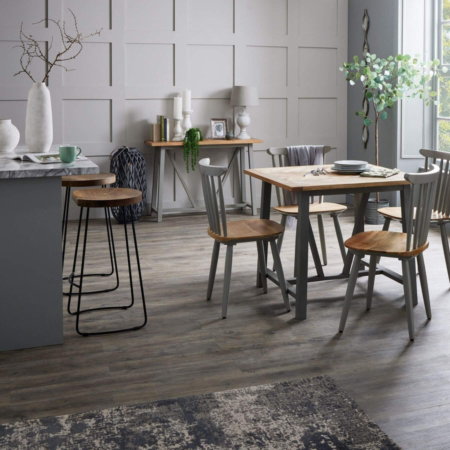 Franklin hardwood barstool with metal legs, rich brown seat, industrial design for kitchen island or home bar by Sostter at brixbailey.com