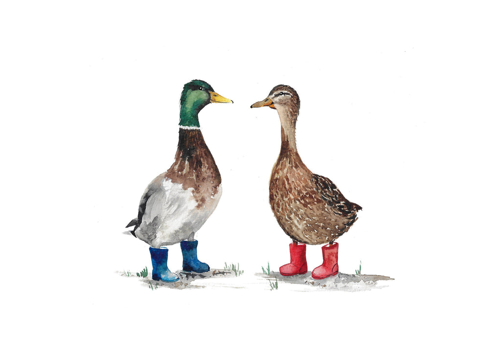 Ducks in Wellies Watercolour Art Print