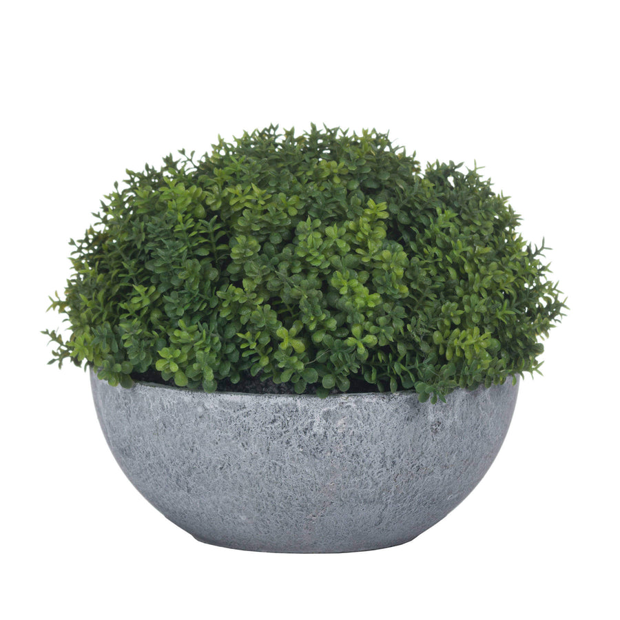 Lifelike artificial spherical plant in grey stone-effect pot, realistic green foliage, zero-maintenance home decor by Sostter at brixbailey.com