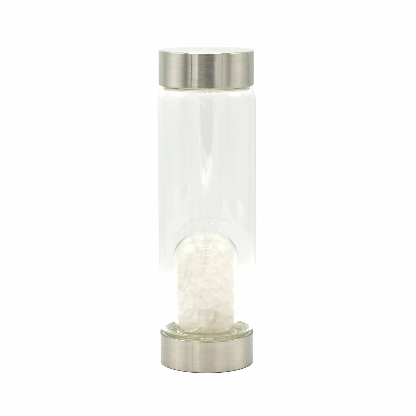 Crystal Infused Glass Water Bottle with Clear Quartz