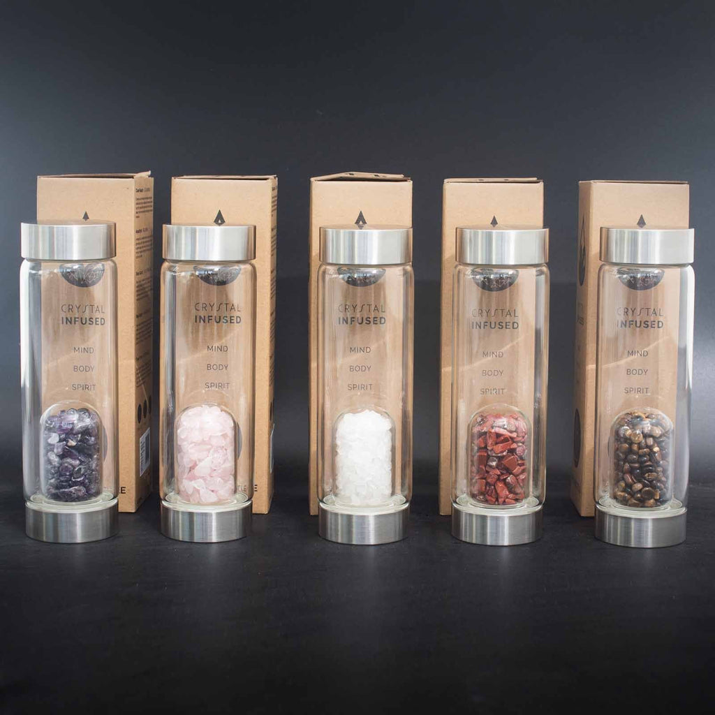 Crystal Infused Glass Water Bottle Red Jasper