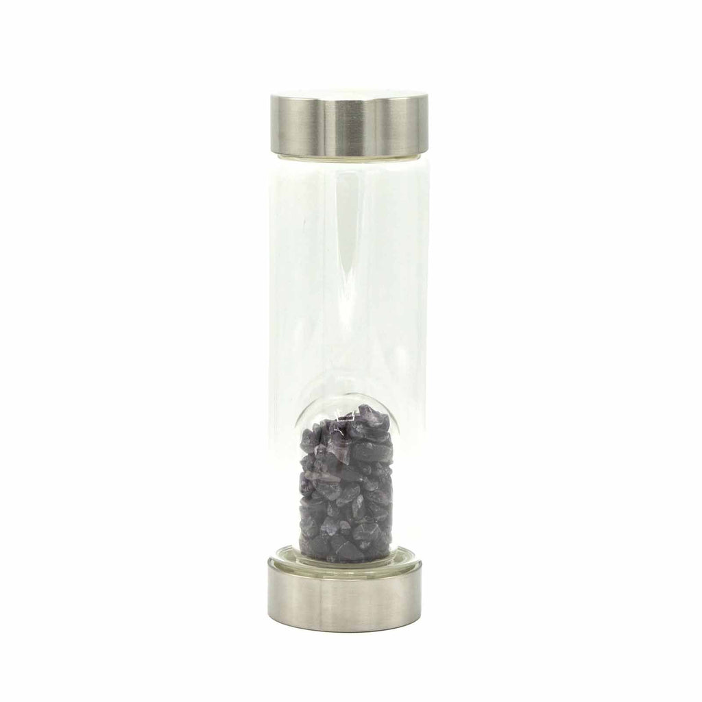 Crystal Infused Glass Water Bottle Amethyst