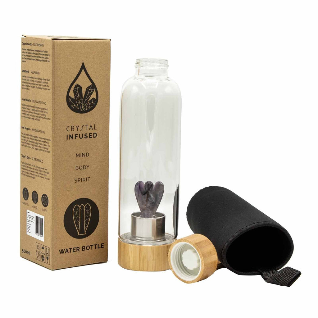 Crystal Infused Glass Water Bottle Amethyst