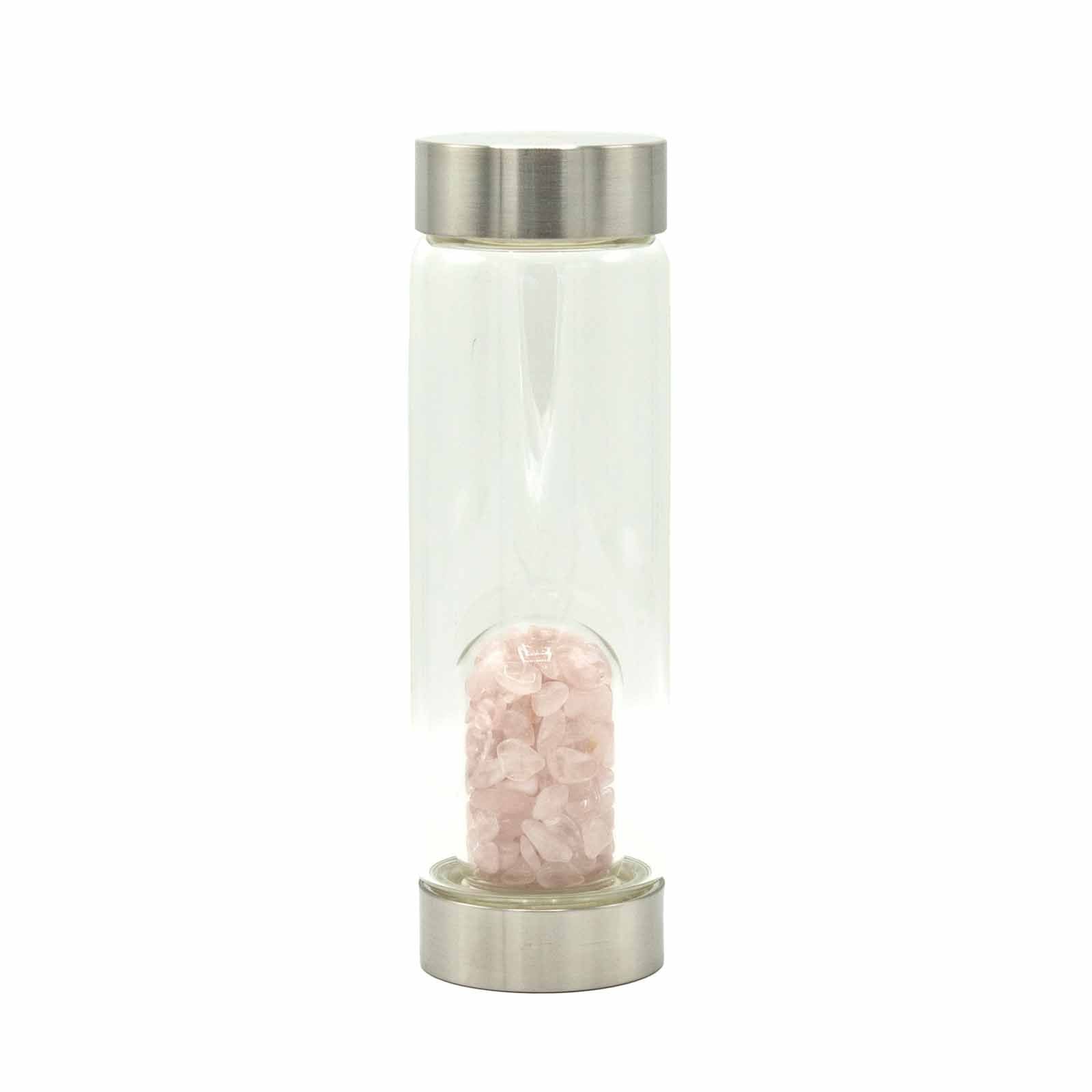 Crystal Infused Glass Water Bottle with Rose Quartz