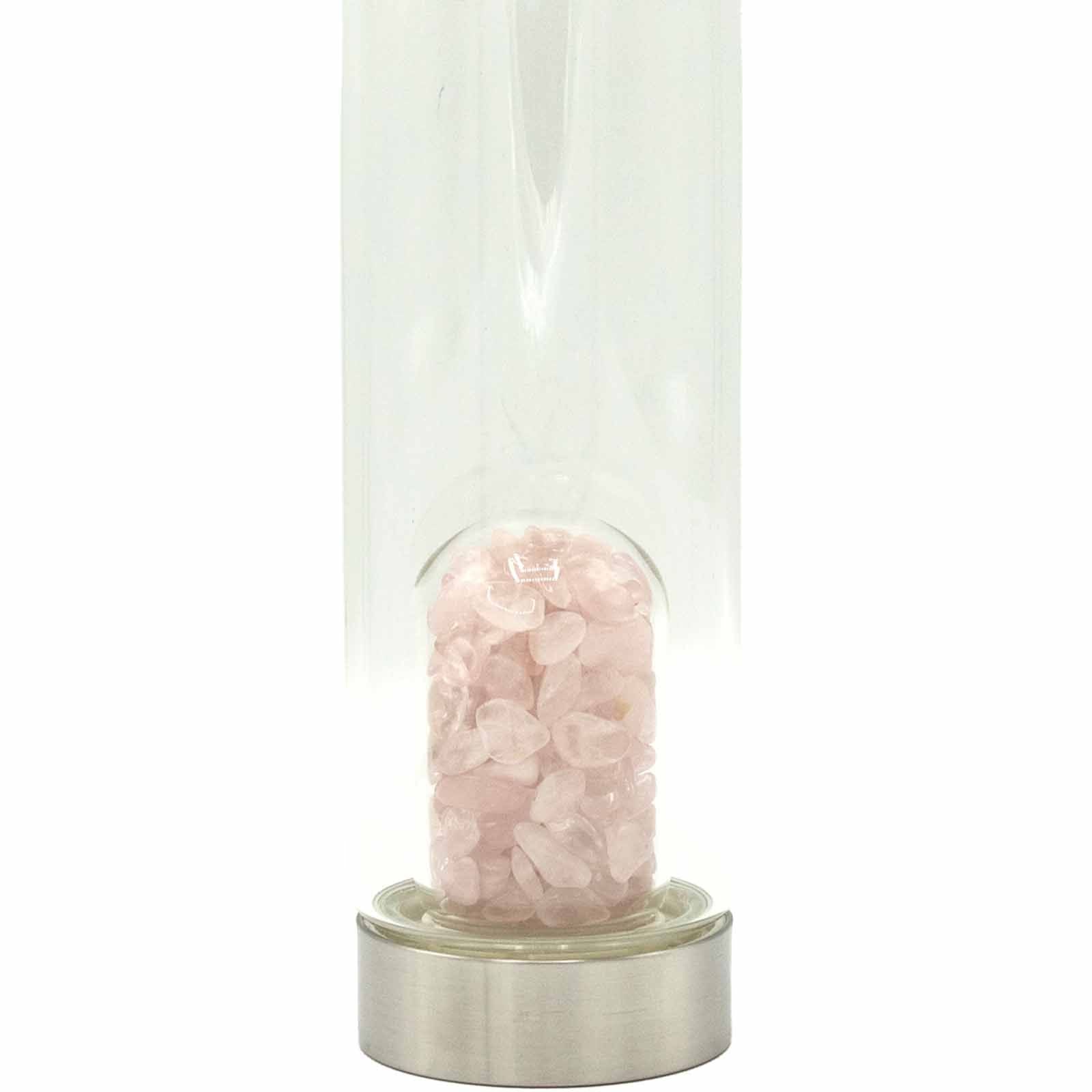 Crystal Infused Glass Water Bottle with Rose Quartz