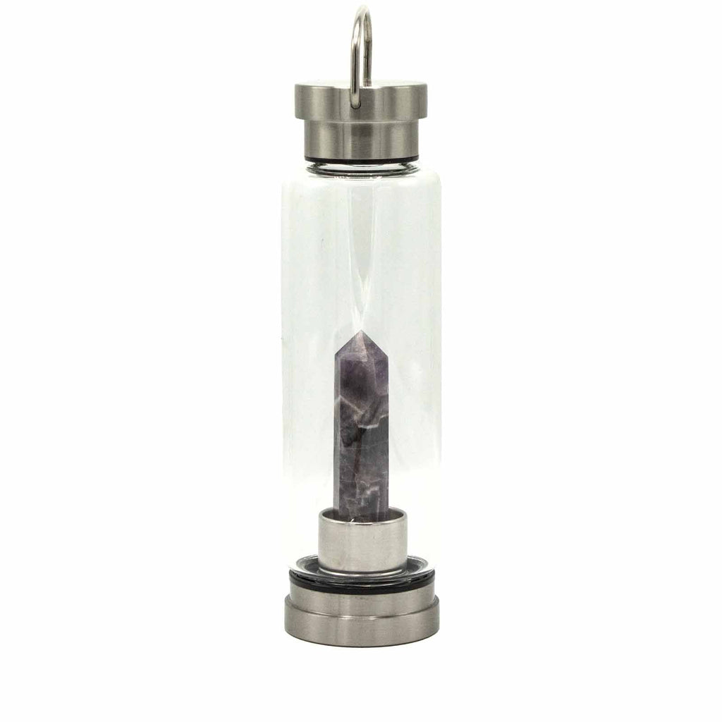 Crystal Infused Glass Water Bottle Amethyst Obelisk