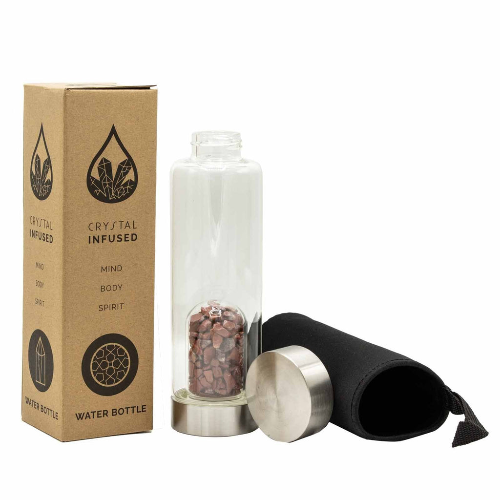 Crystal Infused Glass Water Bottle Red Jasper