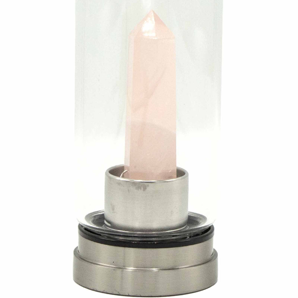 Crystal Infused Glass Water Bottle Rose Quartz Obelisk