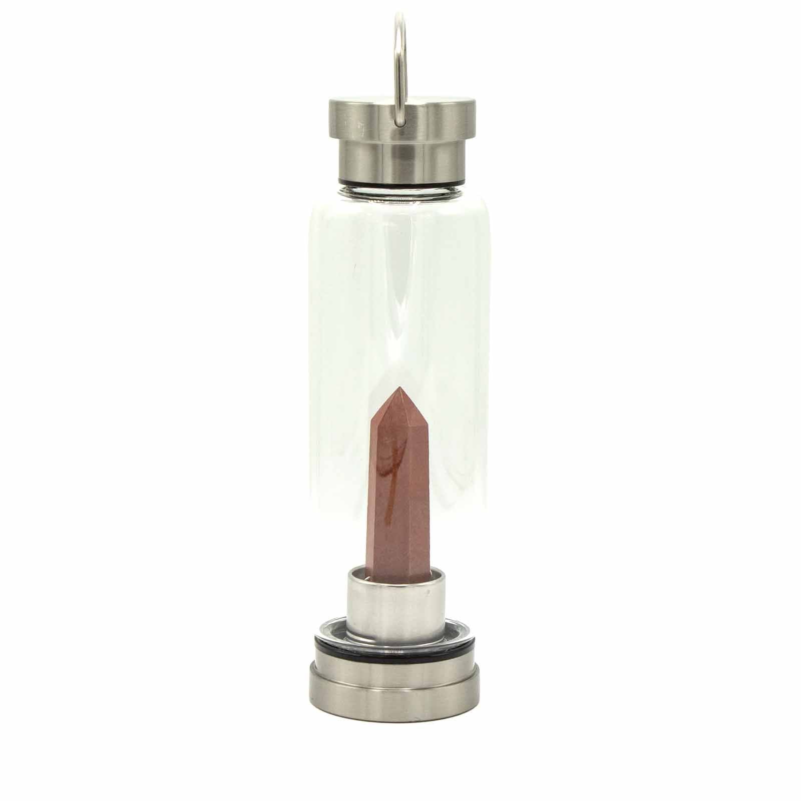Red Jasper Crystal Infused Glass Water Bottle Obelisk