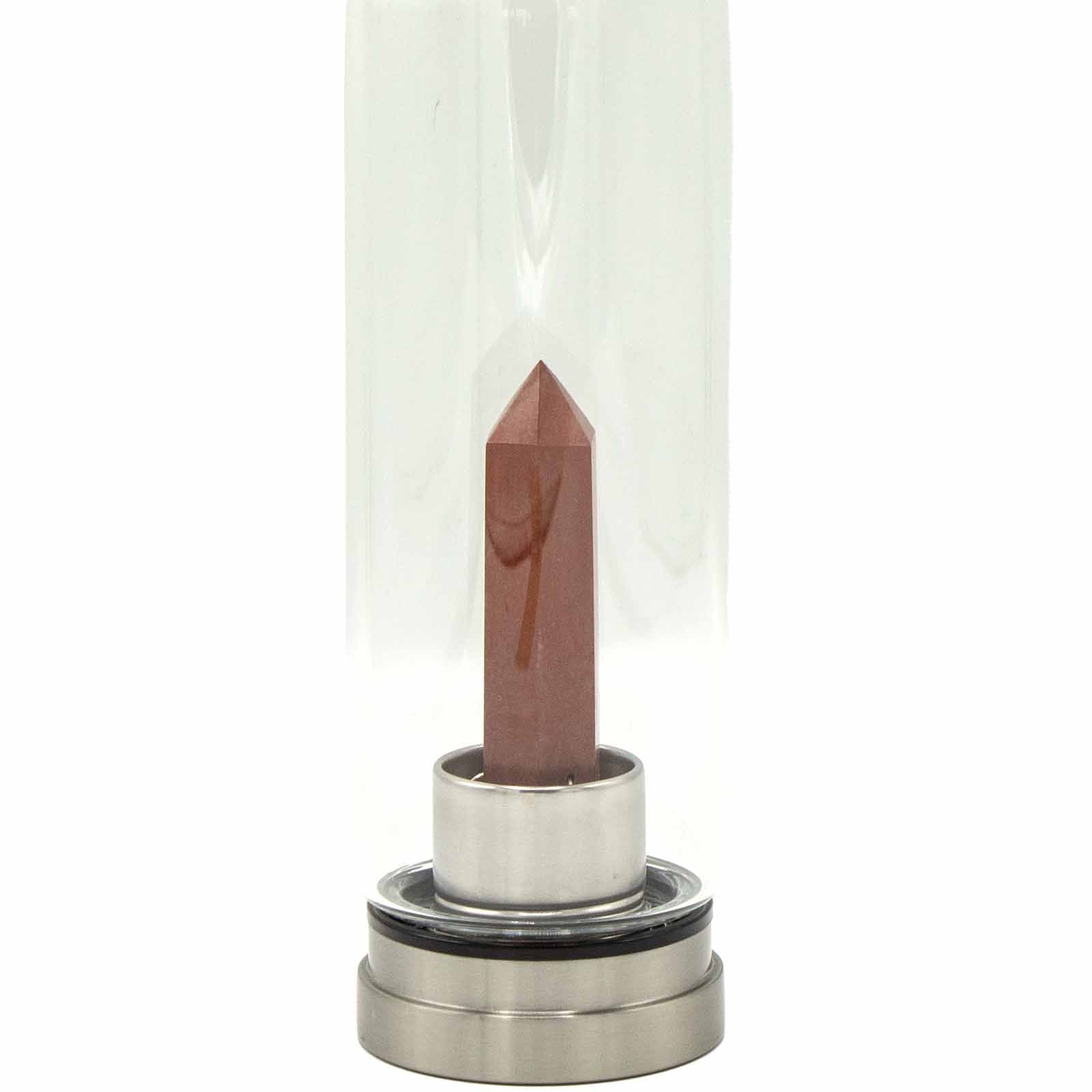 Red Jasper Crystal Infused Glass Water Bottle Obelisk