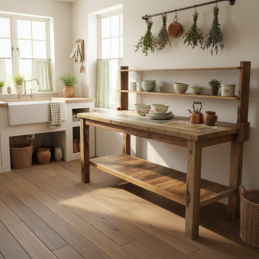 Recycled Teak Wood Dining Table with Top Shelf  220×80x80cm