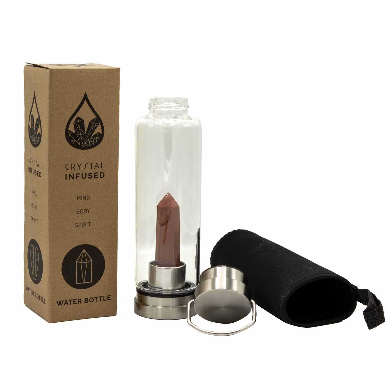 Red Jasper Crystal Infused Glass Water Bottle Obelisk