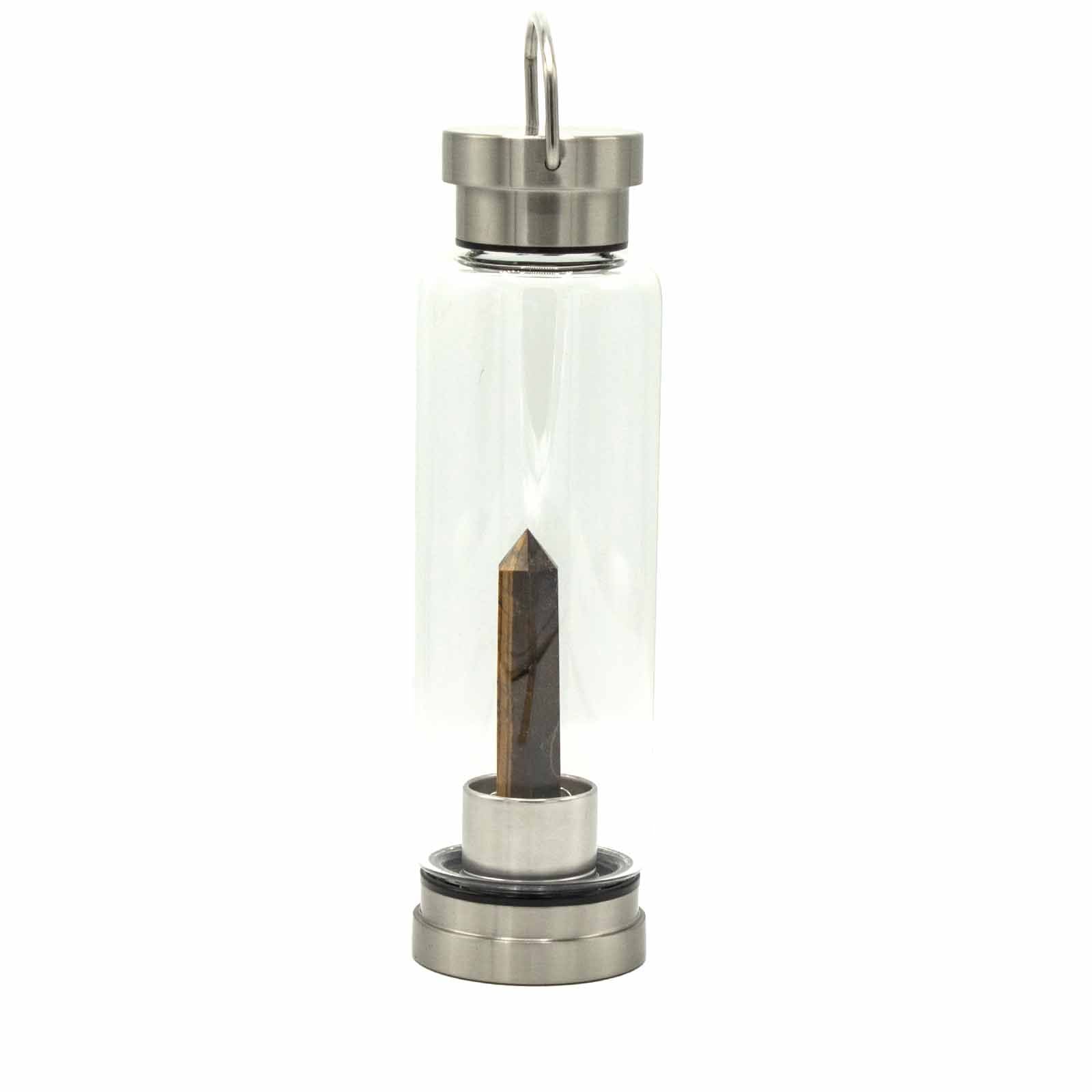 Crystal Infused Glass Water Bottle Tiger's Eye Obelisk