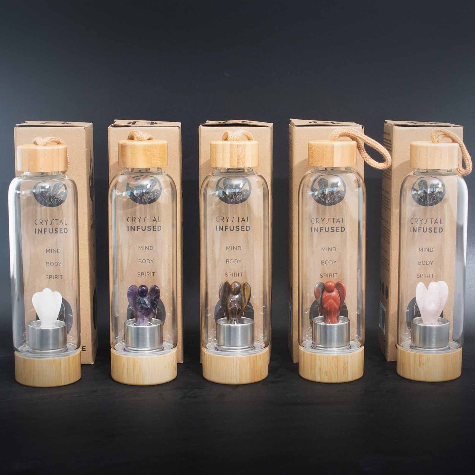 Crystal Infused Glass Water Bottle with Clear Quartz