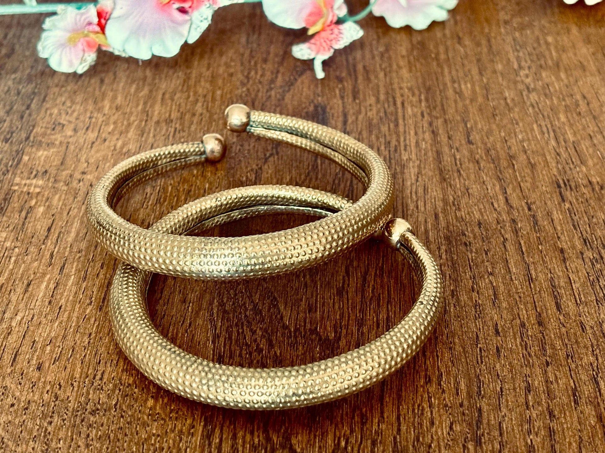 Minimal Solid Brass Torque Bangles – Vintage Rustic Gold Open Cuffs.