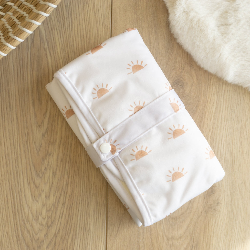 Baby Travel Changing Mat in Sunnies White and Camel