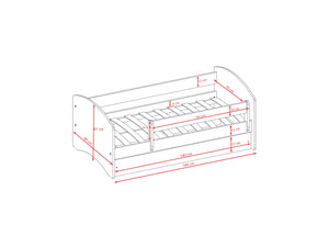 a soft pink princess bed with a gentle side guardrail and a magical horse sticker