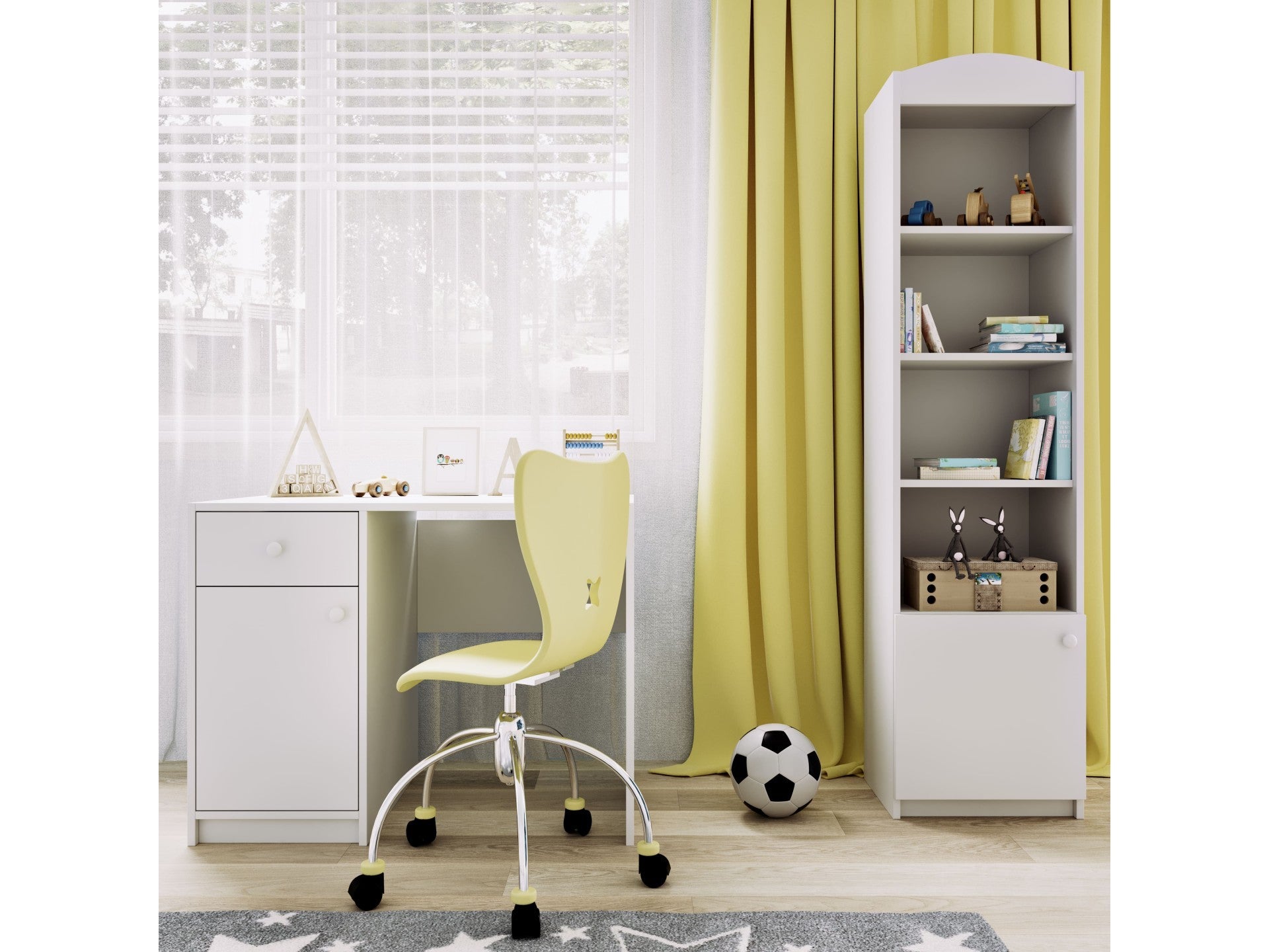 bold front view of a vibrant babydreams kids shelf with open and closed storage