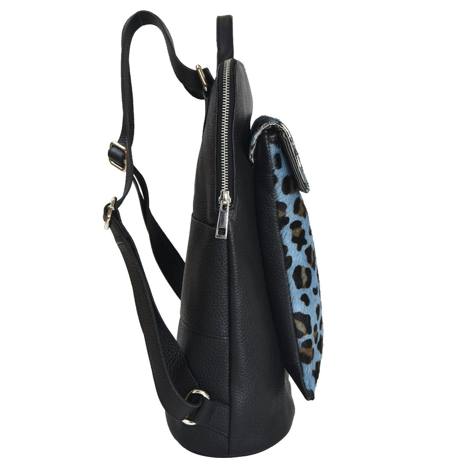 Blue Animal Print Leather Backpack – Stylish & Eco-Friendly by Brix + Bailey at brixbailey.com