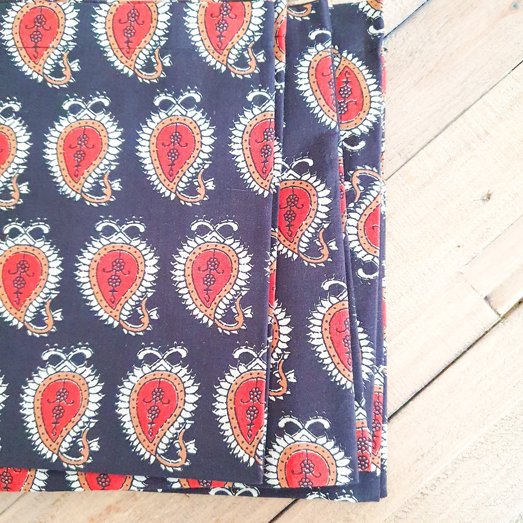 Bagru paisley block-printed placemats set of 2, handmade table mats