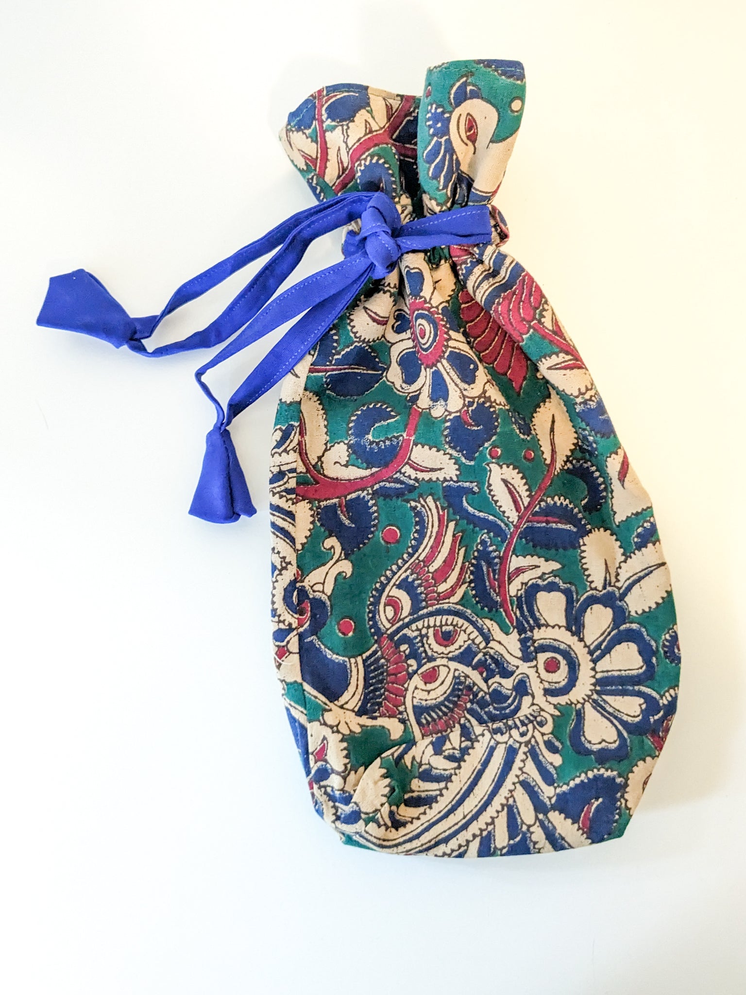 Eco Friendly Bottle Bags, Reusable Kalamkari Cotton Bottle Gift Bags, Ethically Handmade in India