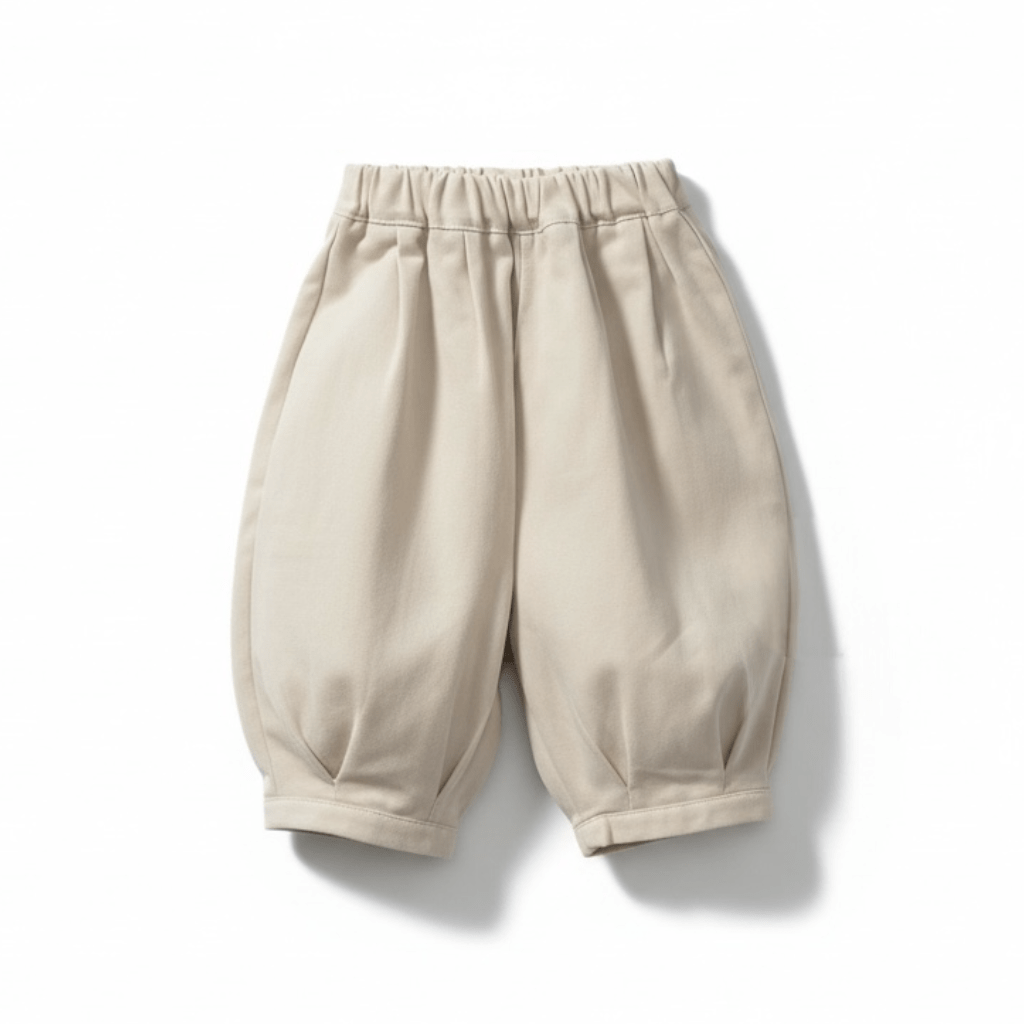 Balloon Cotton Trousers in Beige and Brown