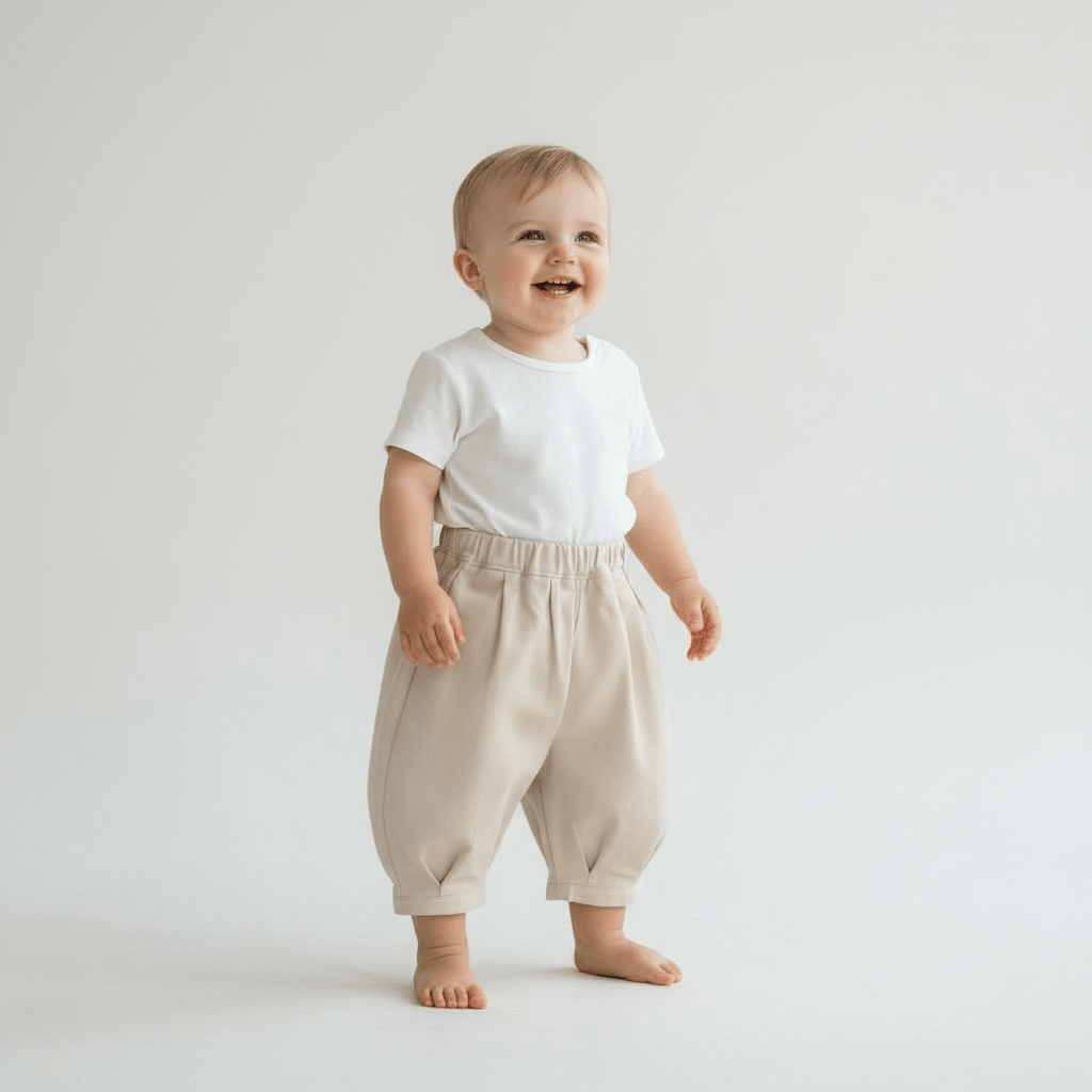 Balloon Cotton Trousers in Beige and Brown