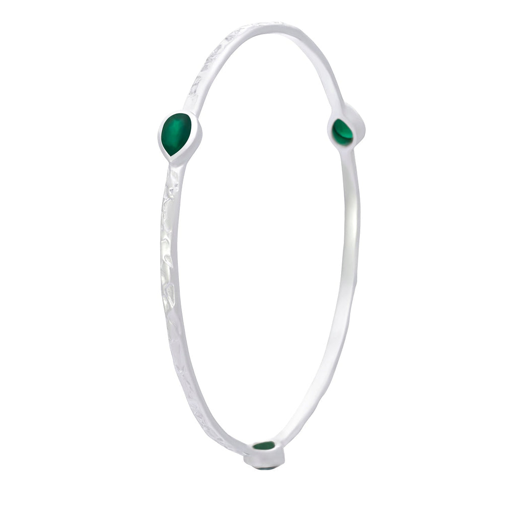 Simi Three Stone Stacking Bangle: Silver Green Onyx