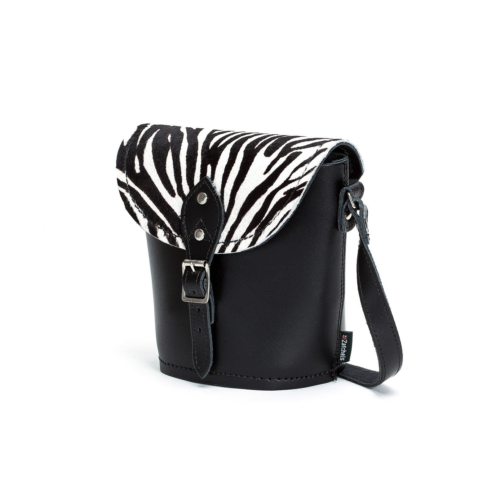 Handmade Leather Barrel Bag - Zebra