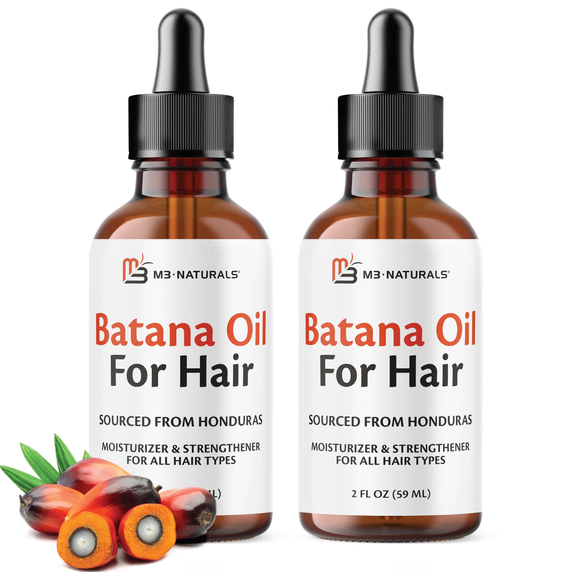 Batana Oil for Hair Growth & Skin – Dr. Sebi Inspired, 100% Pure, Unrefined & Cold-Pressed from Honduras, 2 fl oz (Pack of 2) – M3 Naturals