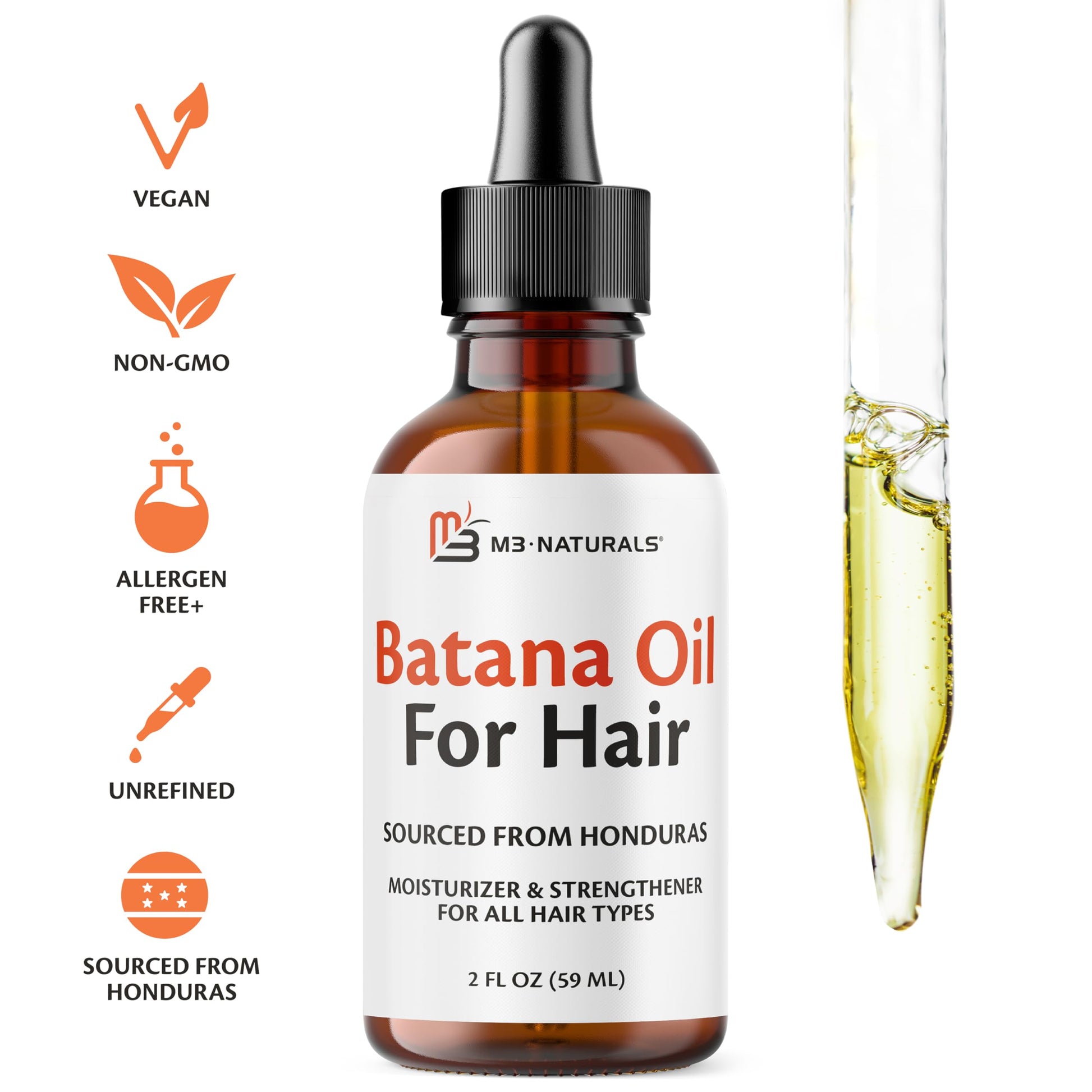 Batana Oil for Hair Growth & Skin – Dr. Sebi Inspired, 100% Pure, Unrefined & Cold-Pressed from Honduras, 2 fl oz (Pack of 2) – M3 Naturals