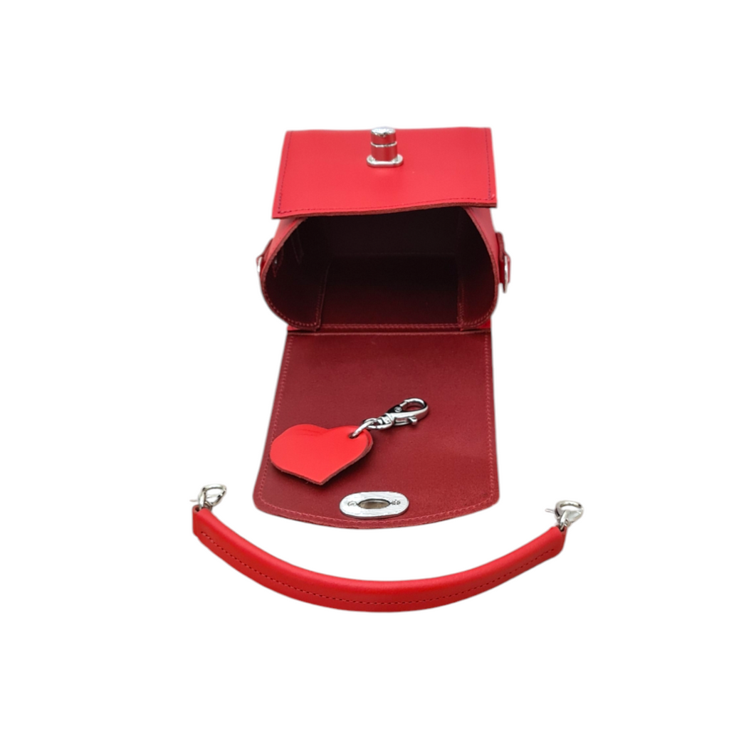 Handmade Leather Handbag Love Hearts Pillar Box Red