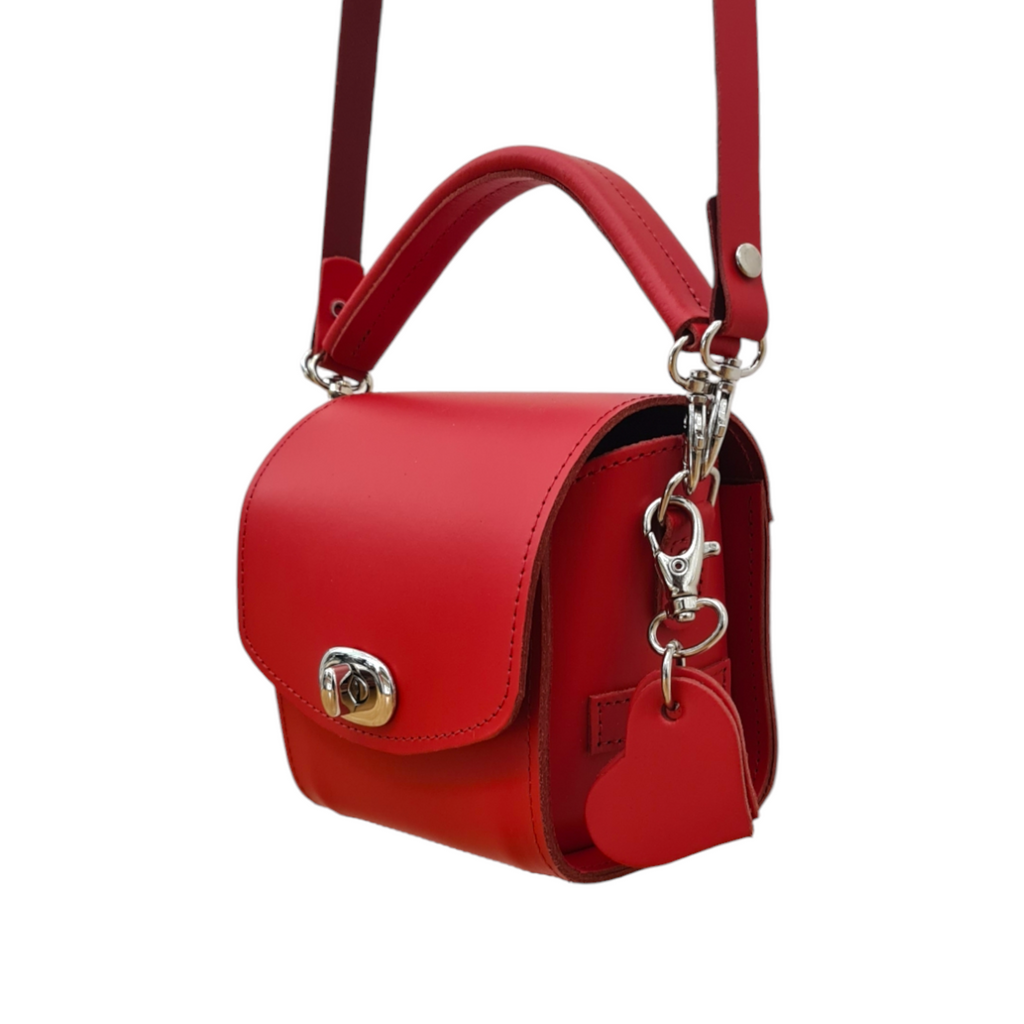 Handmade Leather Handbag Love Hearts Pillar Box Red