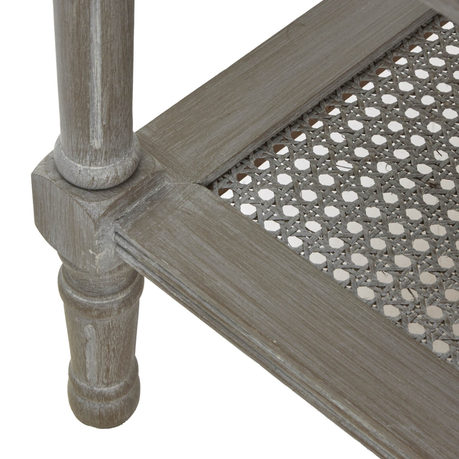 Handwoven grey rattan coffee table with wood frame, modern organic design, 120cm wide, for living room decor by Sostter at brixbailey.com