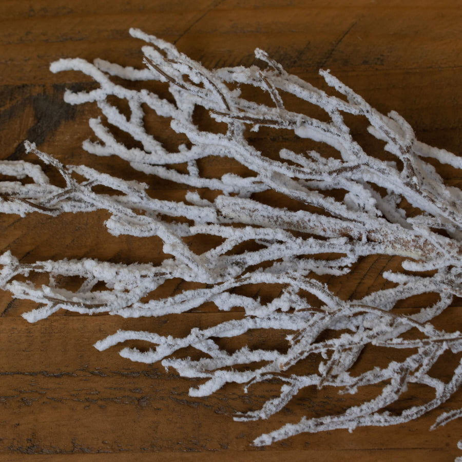 Realistic frosted botanical branch, 75cm winter decor with lifelike snow details for vases or wall displays by Sostter at brixbailey.com