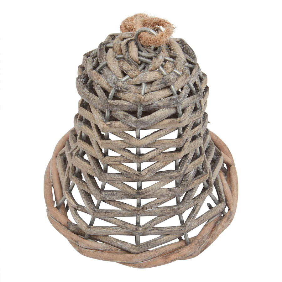 Handwoven natural wicker Christmas bell decoration in warm brown, 8cm tall with rustic texture for holiday decor. by Sostter at brixbailey.com