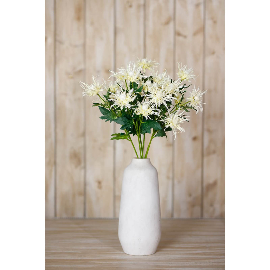 Cream faux sea holly spray with lifelike feathery blooms, 67cm coastal decor floral in soft cream by Sostter at brixbailey.com
