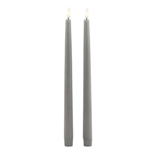 Pair of grey LED wax candles with realistic flicker effect, 25cm tall, for elegant table decor by sostter at brixbailey.com
