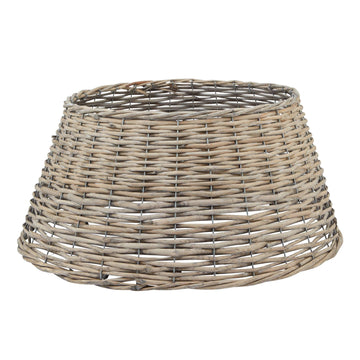 Handwoven wicker Christmas tree base cover in rich brown, 55cm wide, with natural texture for elegant holiday decor by Sostter at brixbailey.com