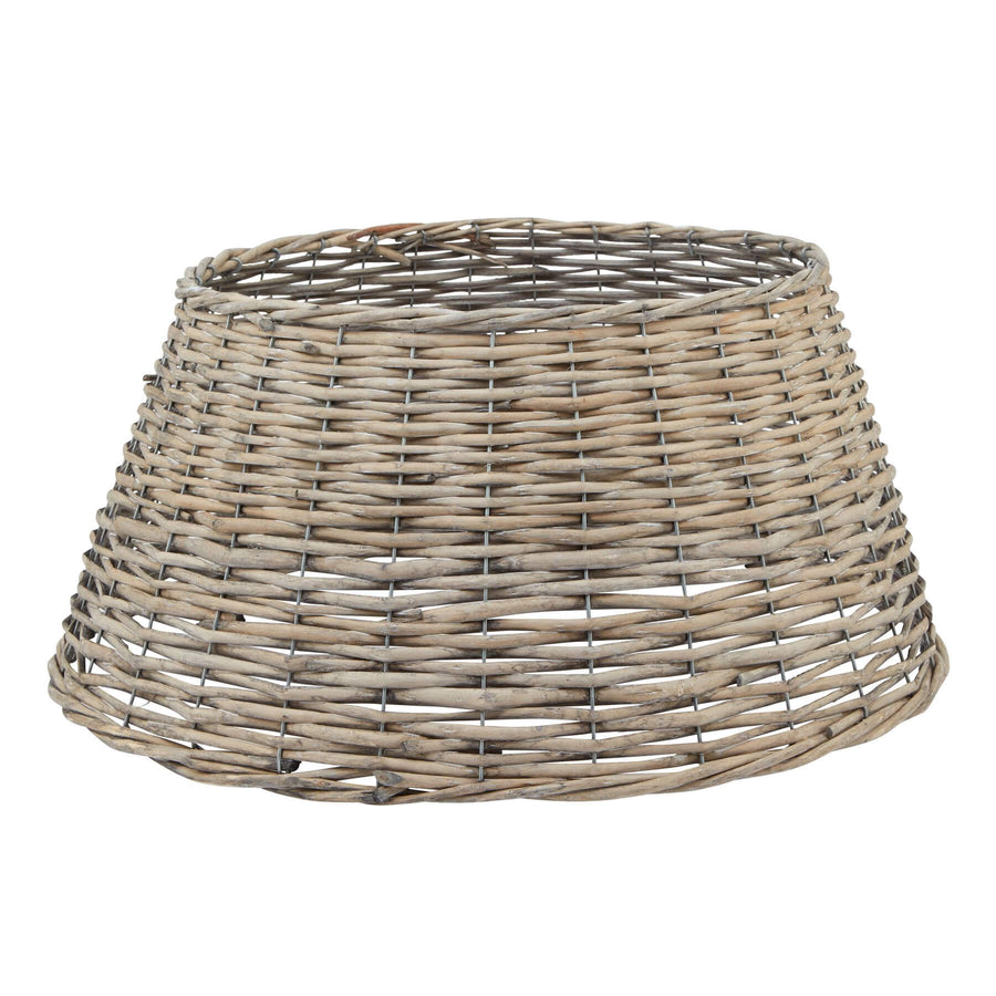 Handwoven wicker Christmas tree base cover in rich brown, 55cm wide, with natural texture for elegant holiday decor by Sostter at brixbailey.com