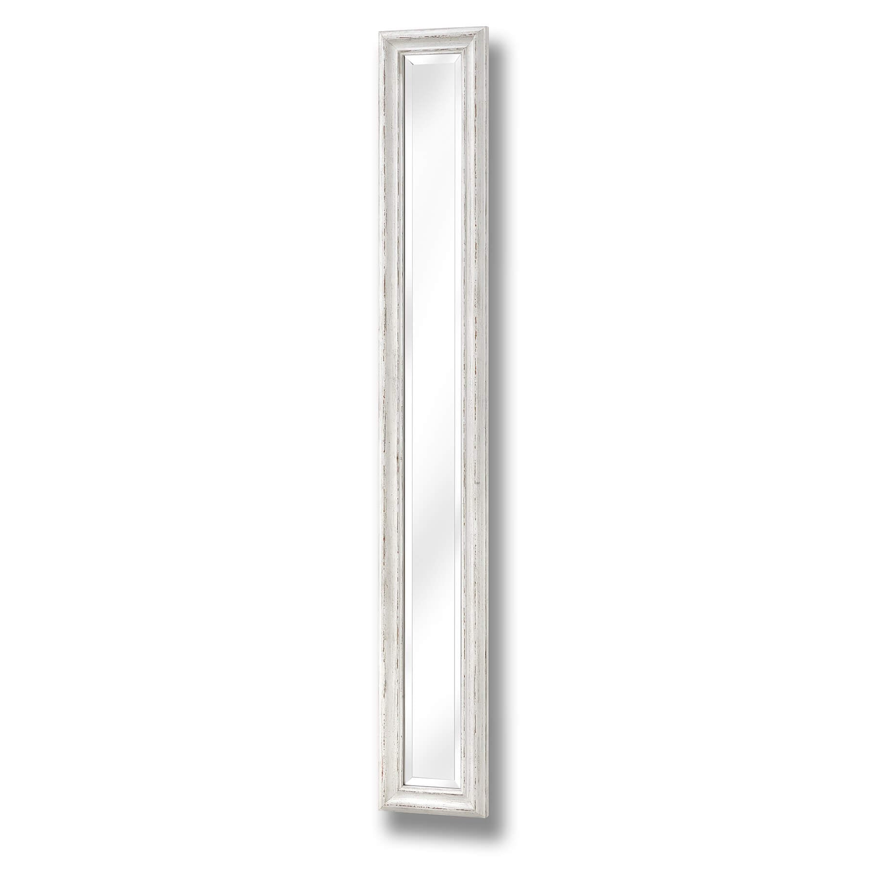 Antique white narrow wall mirror with delicate frame, perfect for hallways and small spaces, enhances light and expands rooms visually. by Sostter at brixbailey.com