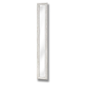Antique white narrow wall mirror with delicate frame, perfect for hallways and small spaces, enhances light and expands rooms visually. by Sostter at brixbailey.com