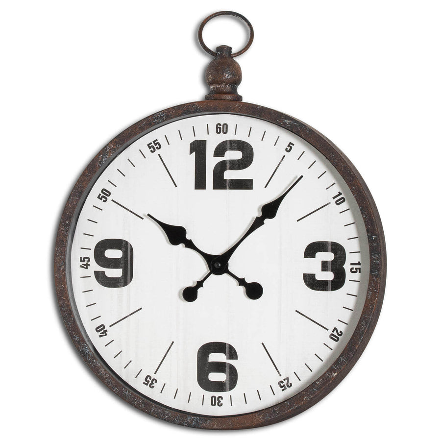 Aged bronze Hampton Grand wall clock with white dial, oversized numerals, and spade hands - industrial chic statement piece by Sostter at brixbailey.com