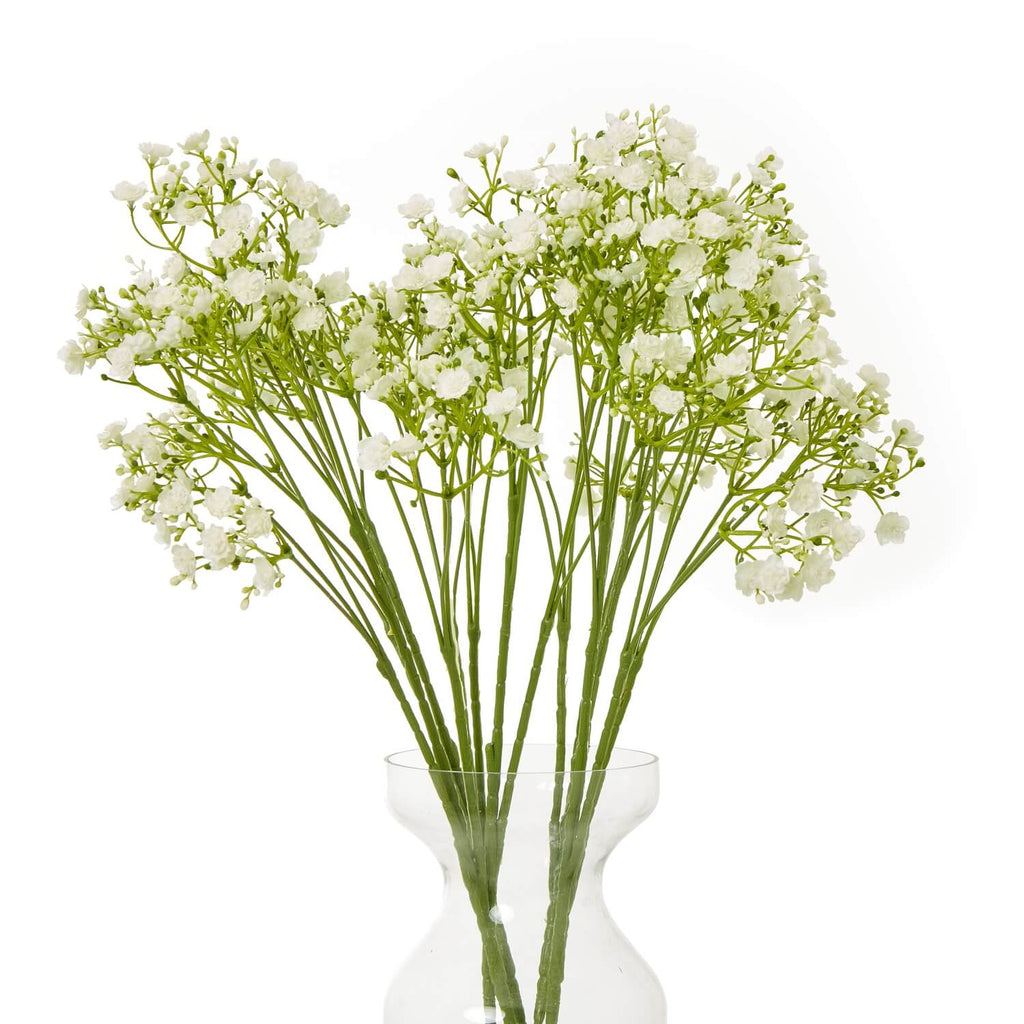 Cream faux gypsophila stem with delicate white blooms, 70cm tall, lifelike plastic baby's breath for home decor by Sostter at brixbailey.com