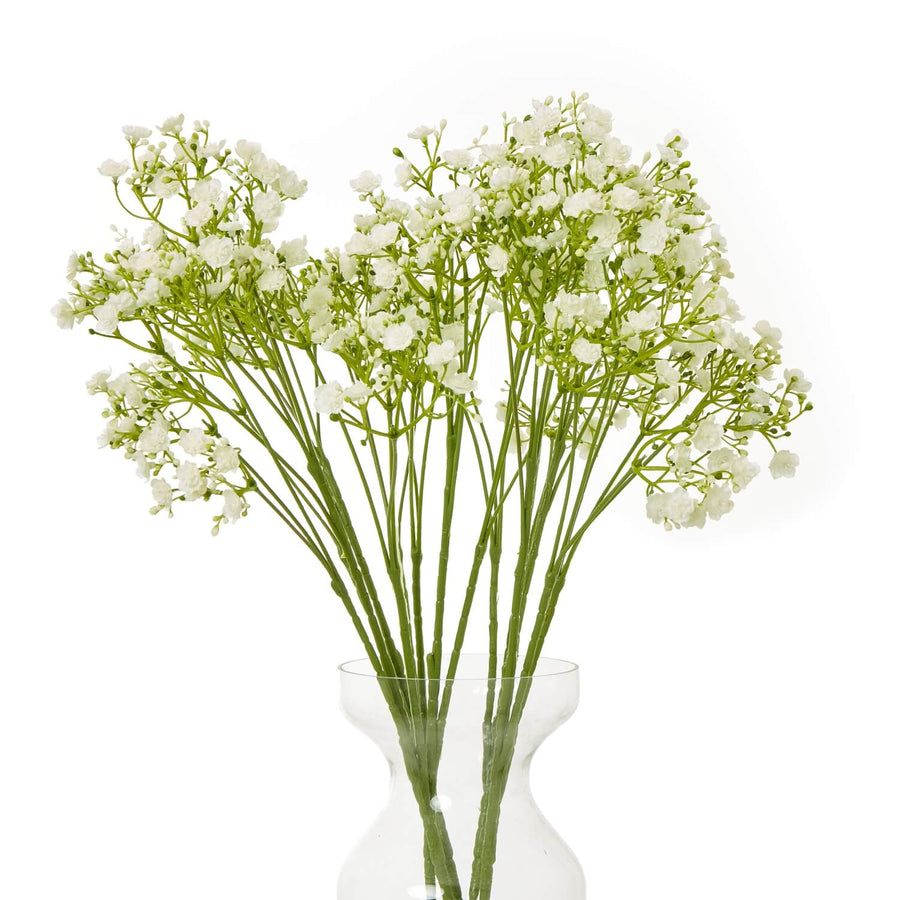 Cream faux gypsophila stem with delicate white blooms, 70cm tall, lifelike plastic baby's breath for home decor by Sostter at brixbailey.com