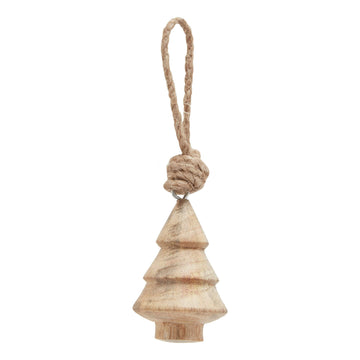 Handcrafted wooden Christmas tree ornament with rich brown wood grain, classic silhouette, and smooth finish. by Sostter at brixbailey.com